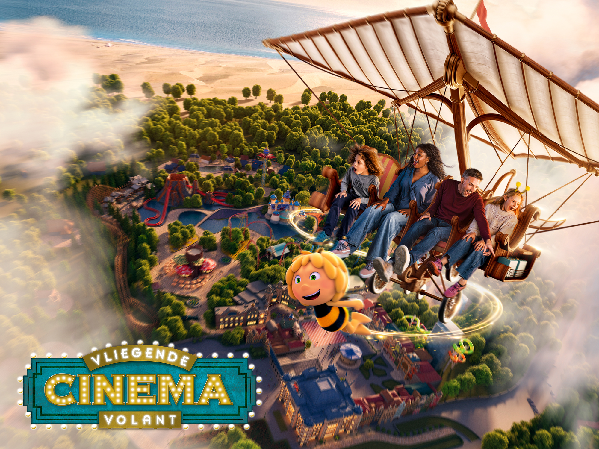 Plopsaland Belgium - Le Cinéma Volant ouvrira le 13 mars 2027 et sera l’attraction phare de Plopsaland Plaza, le plus grand investissement jamais réalisé à Plopsaland Belgium